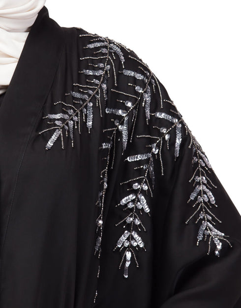 Women Front Back hand embroidered Front open Dubai Abaya Black