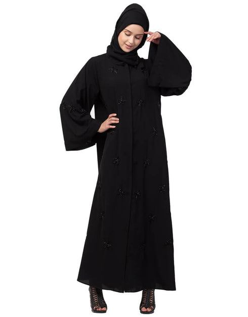 Muslimah All over Star embroidery bell sleeve Abaya Black