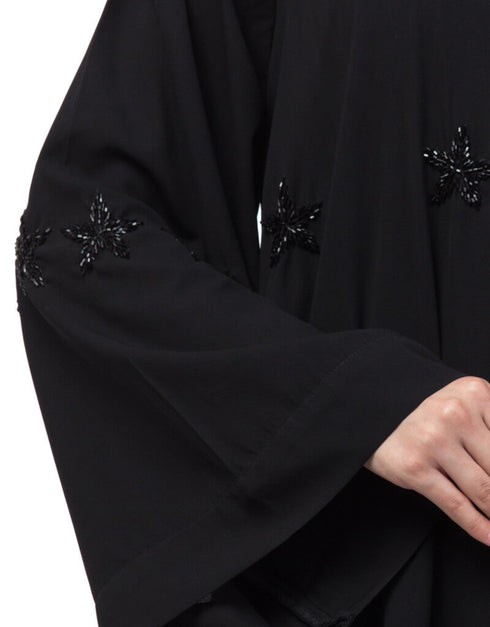 Muslimah All over Star embroidery bell sleeve Abaya Black