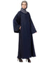 Chic Front Open one side hand work Abaya Blue