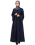 Chic Front Open one side hand work Abaya Blue