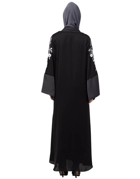 Trendy Front open Sleeve embroidery Dubai style Kaftan cum Abaya Black