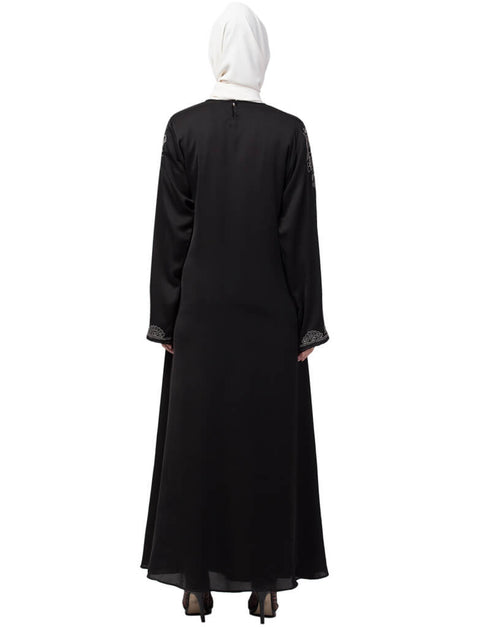Modern Front and Sleeve Hand work A line Party Abaya Black