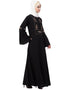 Dubai Yoke embroidered Pleated Bell sleeve Flare Abaya Black