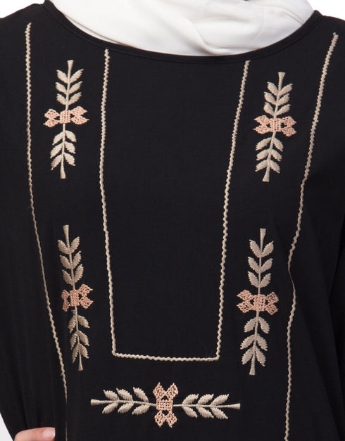 Dubai Yoke embroidered Pleated Bell sleeve Flare Abaya Black