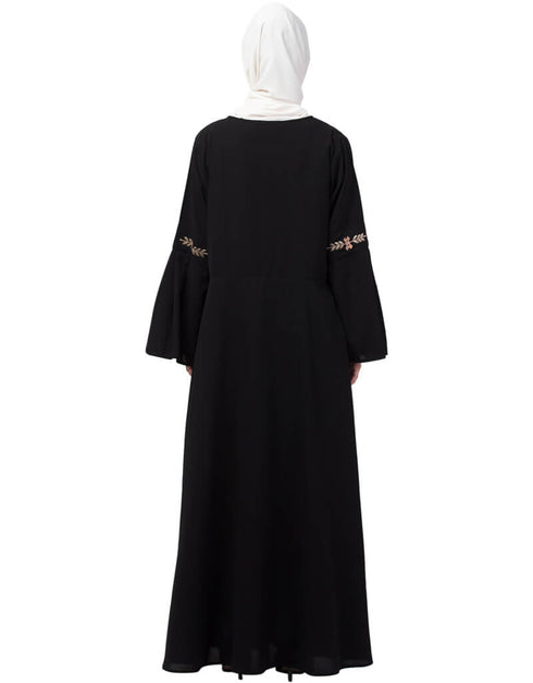Dubai Yoke embroidered Pleated Bell sleeve Flare Abaya Black