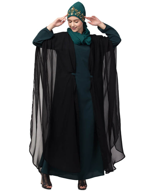 Muslim Contrast double layers Abaya Black