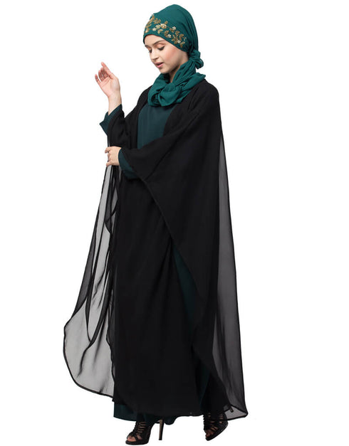 Muslim Contrast double layers Abaya Black