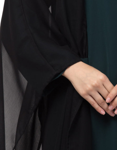 Muslim Contrast double layers Abaya Black