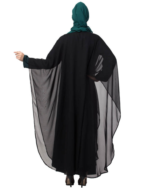 Muslim Contrast double layers Abaya Black