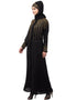 Modest Front open golden hand work at front back and sleeve Nida Abaya Black