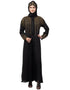 Modest Front open golden hand work at front back and sleeve Nida Abaya Black
