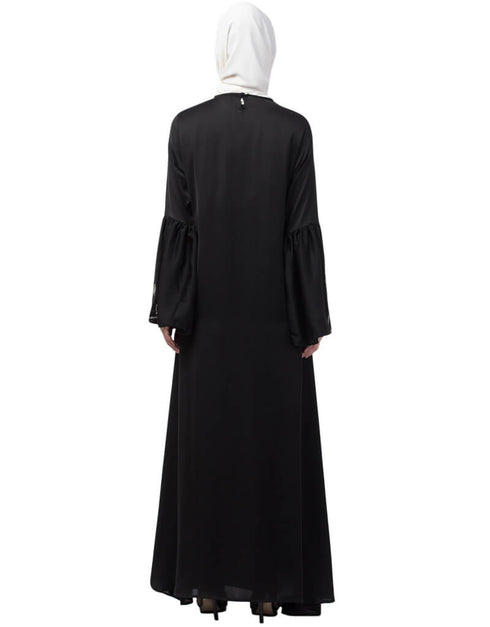 Islamic Hand embroidery on front and bell sleeve A line Abaya Black