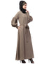 Arabic Long cuff full balloon sleeve with belt A line Abaya Khaki
