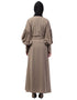 Arabic Long cuff full balloon sleeve with belt A line Abaya Khaki