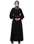 Muslimah Long cuff full balloon sleeve with belt A line Abaya Black