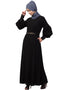 Muslimah Long cuff full balloon sleeve with belt A line Abaya Black