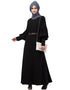 Muslimah Long cuff full balloon sleeve with belt A line Abaya Black