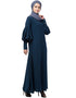 Chic Long cuff full balloon sleeve with belt A line Abaya Teal