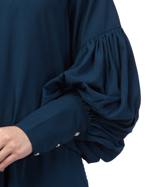 Chic Long cuff full balloon sleeve with belt A line Abaya Teal