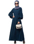 Chic Long cuff full balloon sleeve with belt A line Abaya Teal