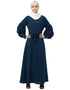 Chic Long cuff full balloon sleeve with belt A line Abaya Teal