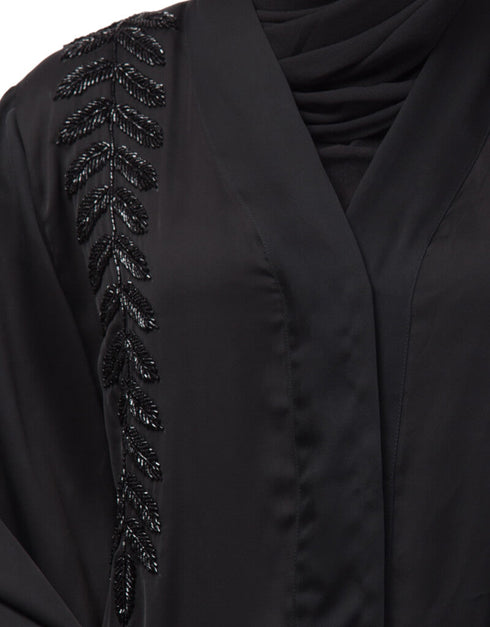 Trendy Hand work front and back Front open Dubai Abaya Black