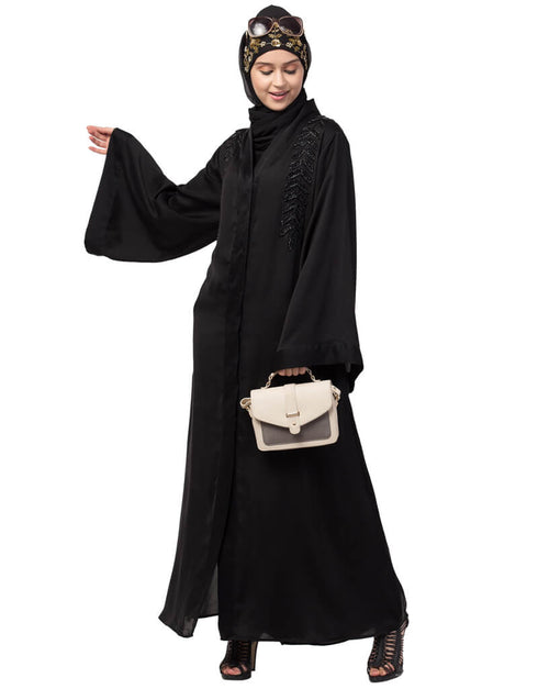 Trendy Hand work front and back Front open Dubai Abaya Black