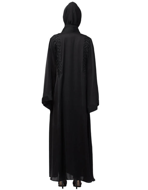 Trendy Hand work front and back Front open Dubai Abaya Black