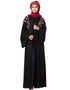 Modern Resham embroidery front open Dubai abaya Black