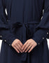 Dubai Long cuff full balloon sleeve with belt A line Abaya Navy Blue