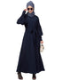 Dubai Long cuff full balloon sleeve with belt A line Abaya Navy Blue