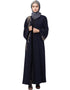 Muslim One side and sleeve Resham Embroidery front open Abaya Navy Blue