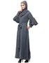 Modest Long cuff full balloon sleeve with belt A line Abaya Grey