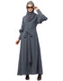 Modest Long cuff full balloon sleeve with belt A line Abaya Grey