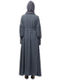 Modest Long cuff full balloon sleeve with belt A line Abaya Grey