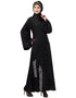 Arabic Side embroidery at bottom front open Dubai Abaya Black