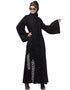 Arabic Side embroidery at bottom front open Dubai Abaya Black