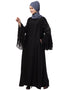 Women 3 Bell Sleeve embroidered Abaya Black