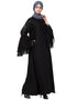 Women 3 Bell Sleeve embroidered Abaya Black