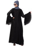 Women 3 Bell Sleeve embroidered Abaya Black