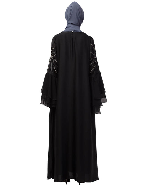 Women 3 Bell Sleeve embroidered Abaya Black