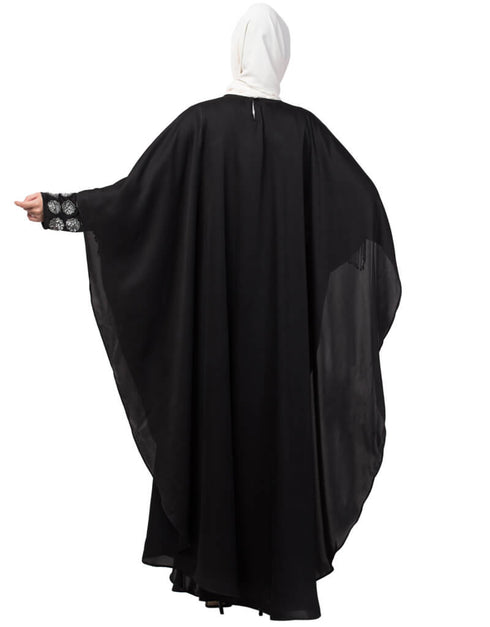 Muslimah Double layers hand embroidered with tassel wedding kaftan cum abaya Black