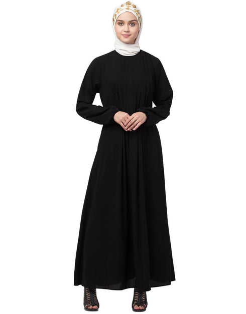 Chic Front Pleated a line Abaya Black