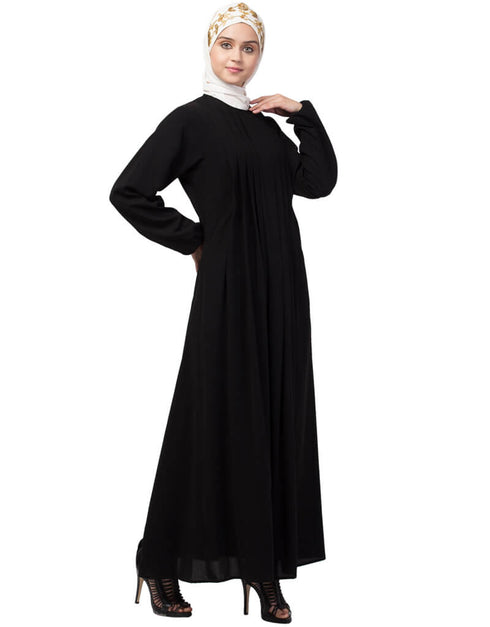 Chic Front Pleated a line Abaya Black