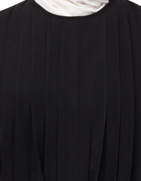 Chic Front Pleated a line Abaya Black