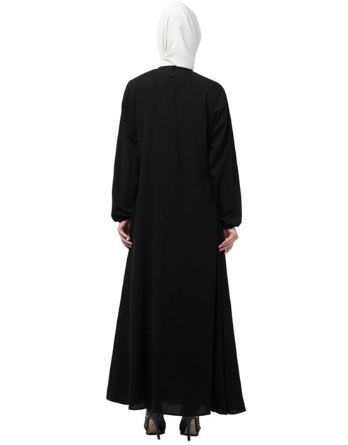 Chic Front Pleated a line Abaya Black