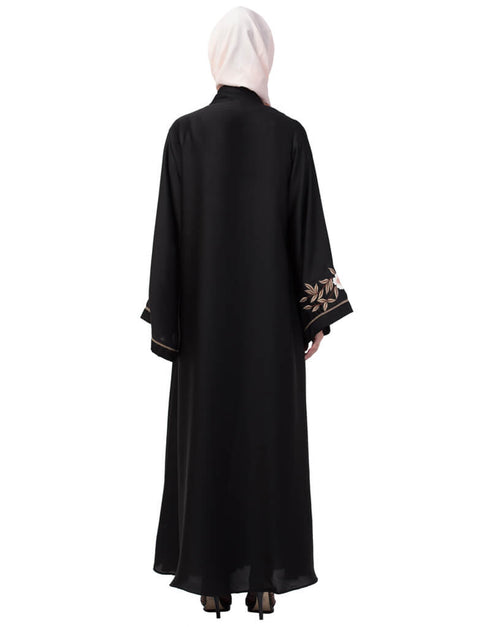 Dubai Resham embroidery front open Abaya Black