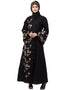 Muslim Right side and both sleeve Resham Embroidery Front open Abaya Black