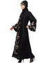 Muslim Right side and both sleeve Resham Embroidery Front open Abaya Black